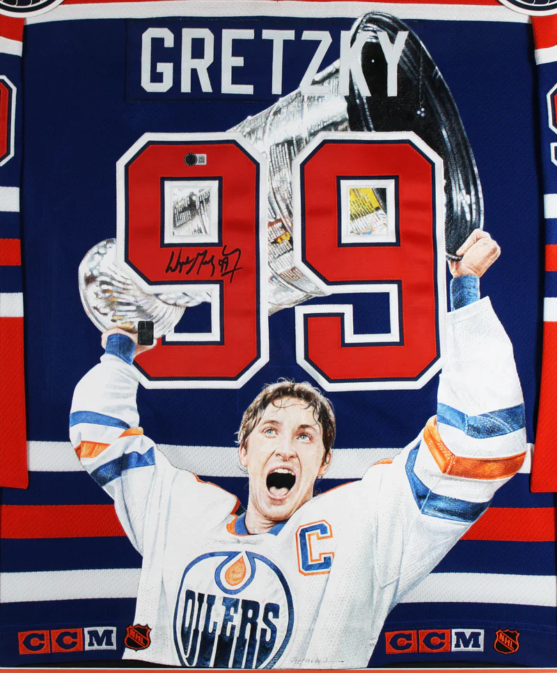 Wayne Gretzky Signed Hand Painted LE 1/1 William Zavala CCM Framed Jersey BAS - Image 3