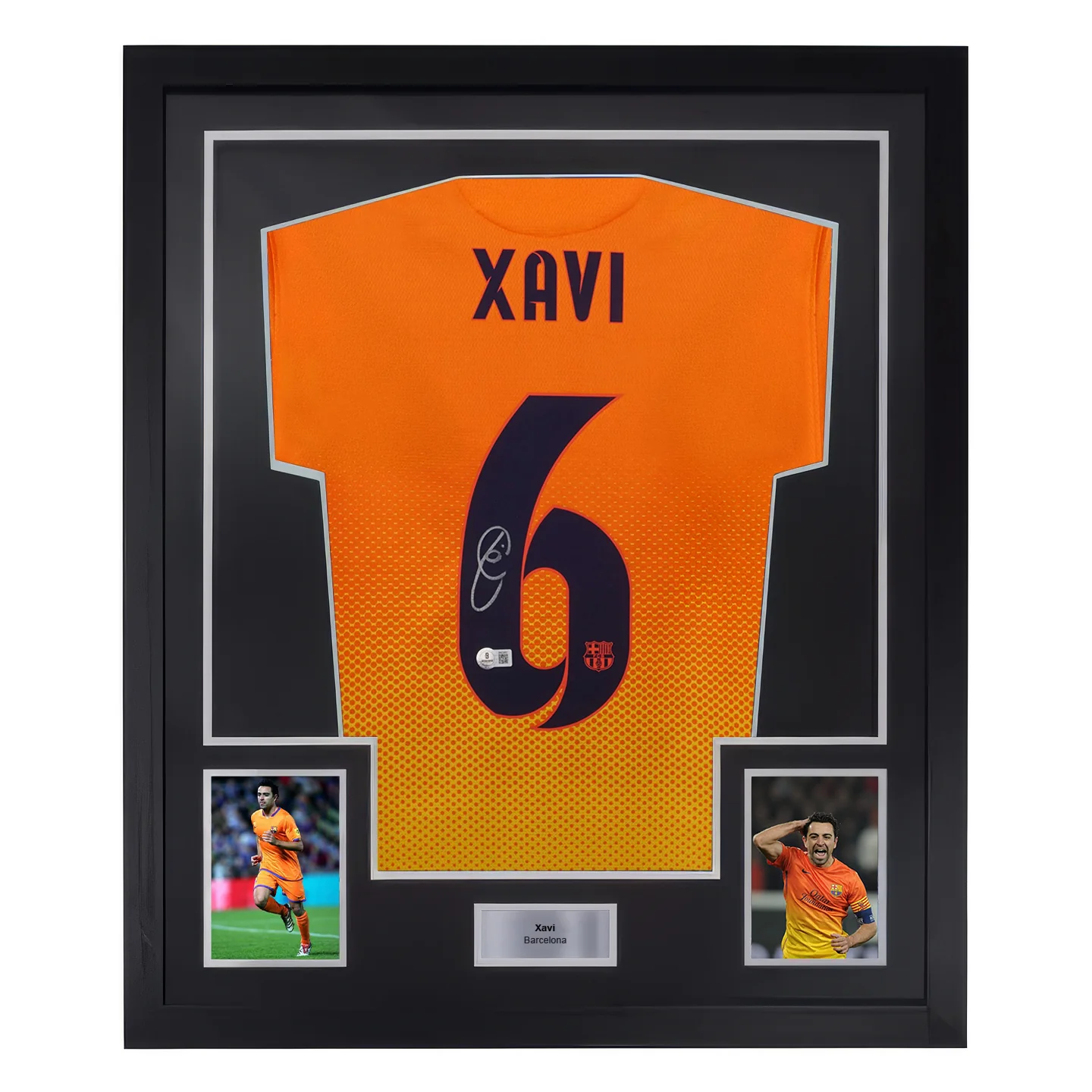 Framed Xavi Signed FC Barcelona Away Soccer Jersey #6 with Beckett COA