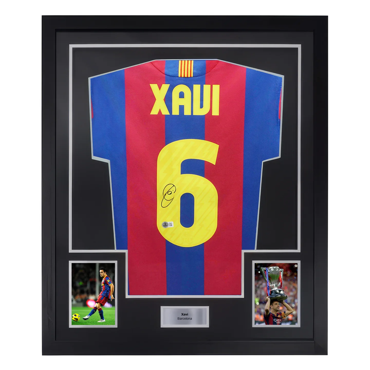 Framed Xavi Signed FC Barcelona Home Soccer Jersey #6 with Beckett COA