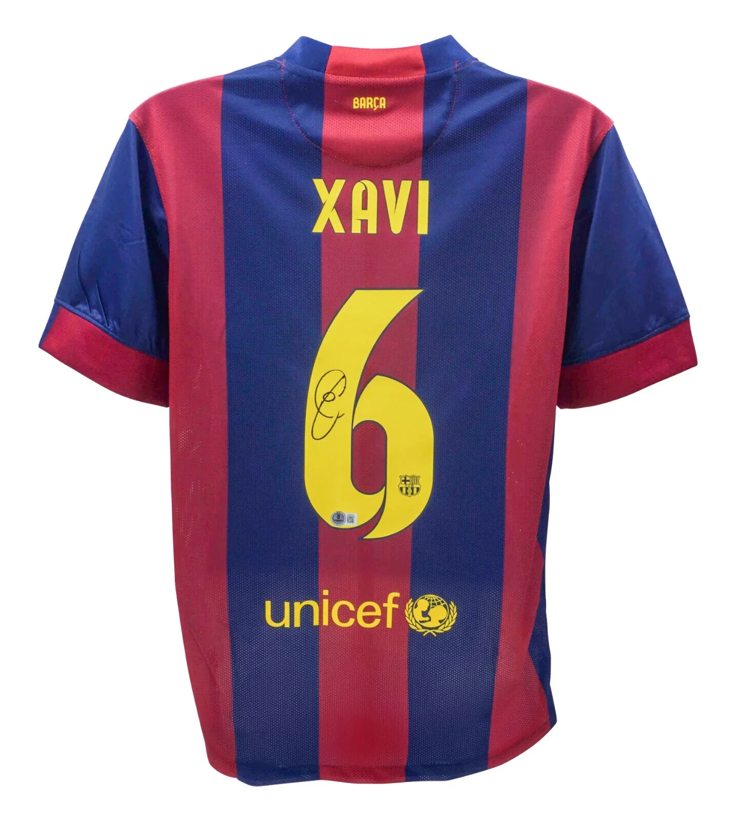 Framed Xavi Signed FC Barcelona Home Soccer Jersey #6 with Beckett COA - Image 3
