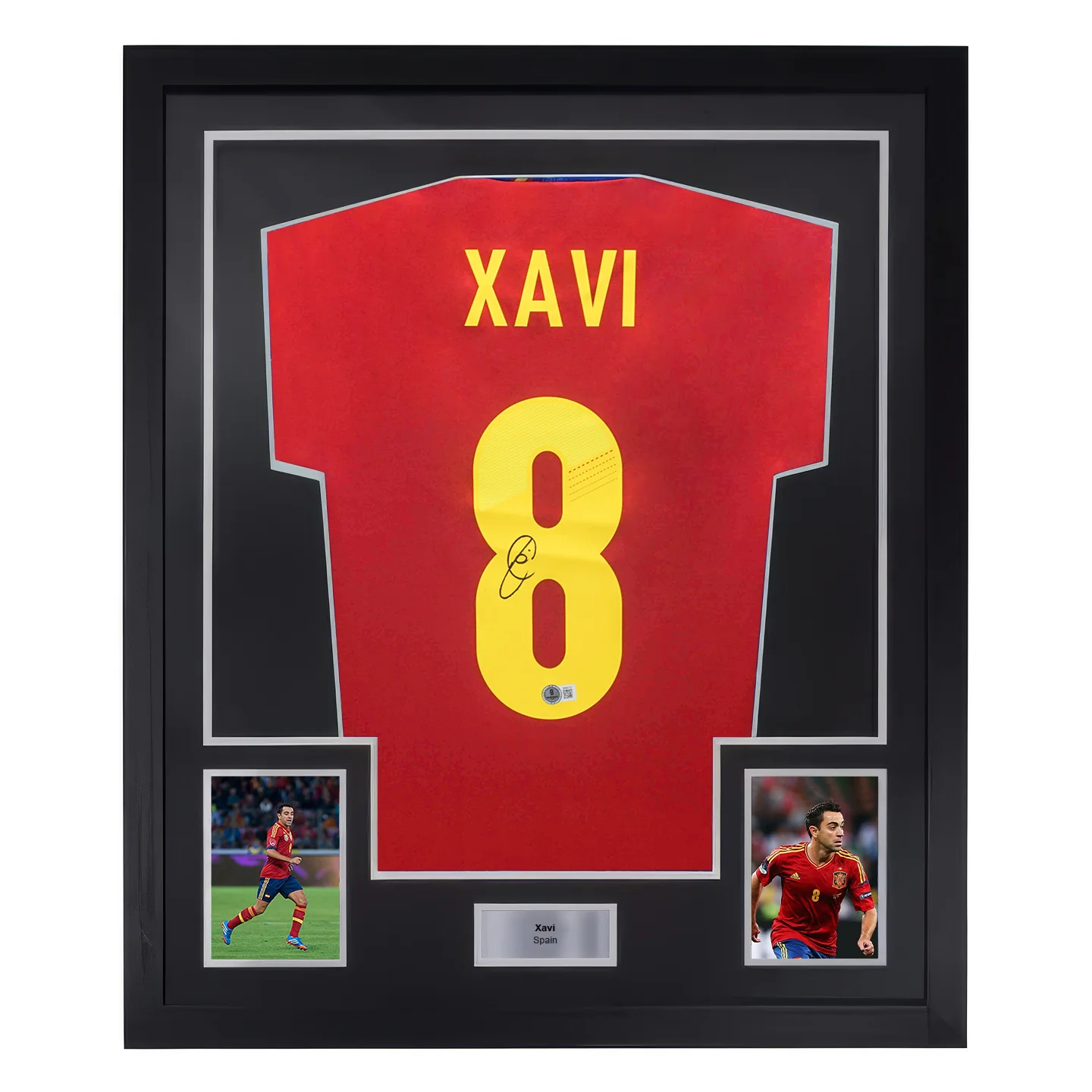 Framed Xavi Signed Spain FC Home Soccer Jersey #8 with Beckett COA