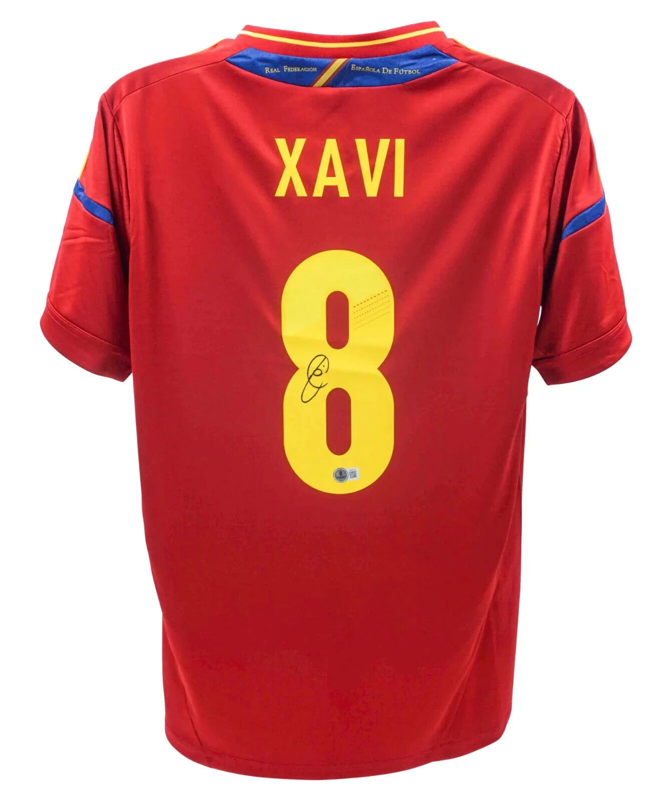 Framed Xavi Signed Spain FC Home Soccer Jersey #8 with Beckett COA - Image 3